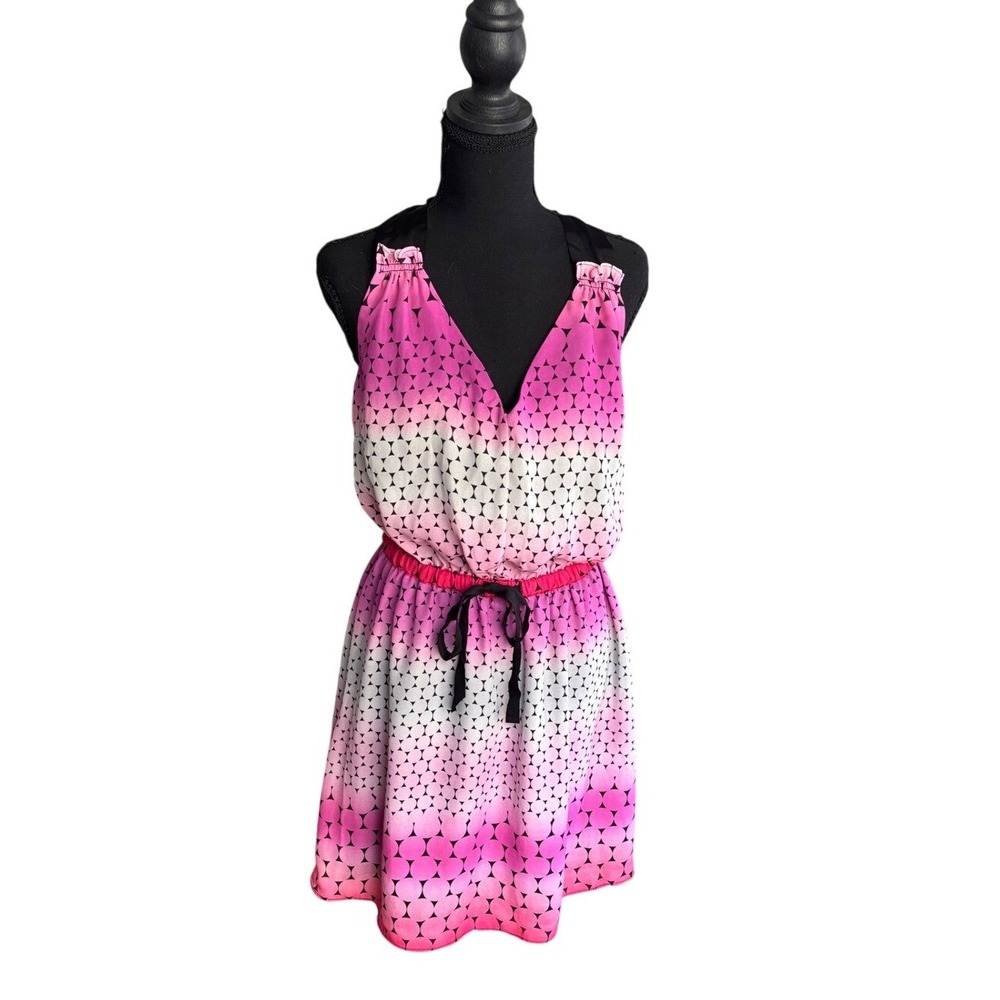 I Heart Ronson Pink Ombre Geometric Halter Mini Dress‎ Womens Medium Indie